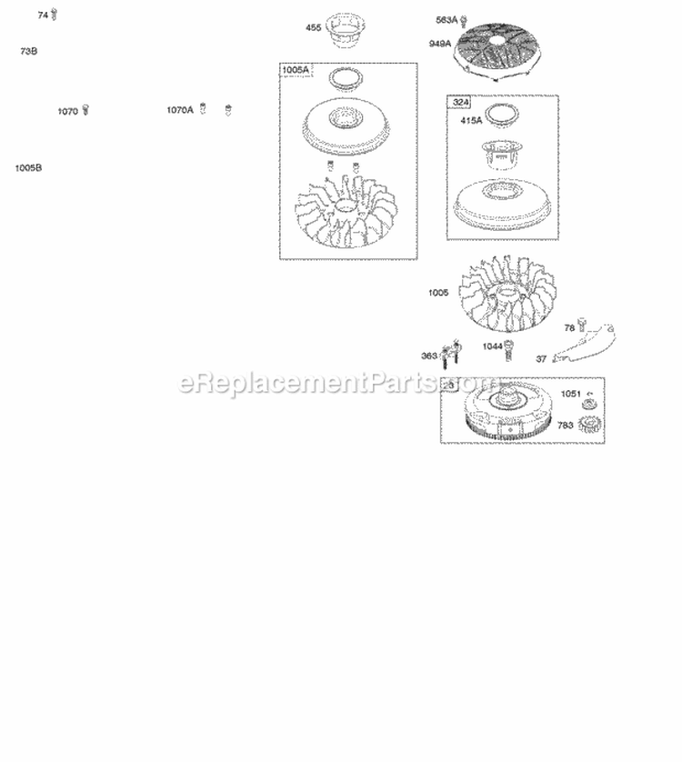 Flywheel Rewind Starter Diagram and Parts List for  Briggs and Stratton Engine